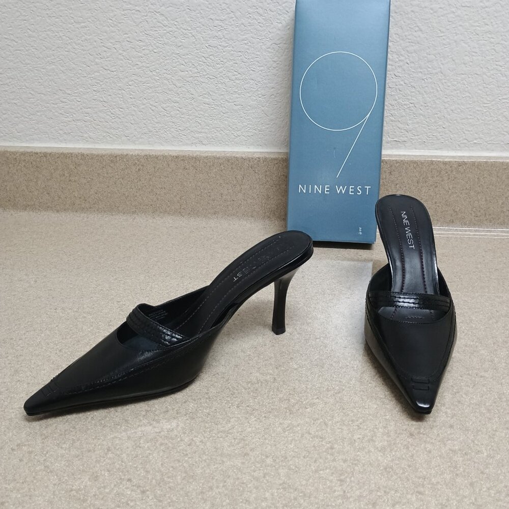 NWT Nine West Zenobia Size 9M Black Leather Dress Slide Pointed Toe Quiet Luxury - Picture 3 of 5